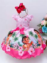 Vestido Infantil Moana Baby Rosa C/ Broche Luxo Festas