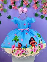 Vestido Infantil Moana na Praia Azul Festas Luxo Vestido Infantil Moana na Praia Azul Festas Luxo