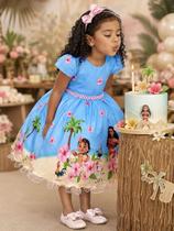 Vestido Infantil Moana na Praia Azul Festas Luxo