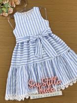 Vestido Infantil Momi Azul Listrado com Laço