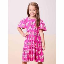 Vestido Infantil Momi com Detalhes Borboletas Rosa