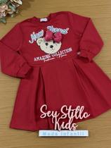 Vestido Infantil Momi Inverno Vermelho Urso Laço Vestido Infantil Momi Inverno Vermelho Urso Laço