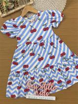 Vestido Infantil Momi Verão Azul Listrado Cerejinha Vestido Infantil Momi Verão Azul Listrado Cerejinha