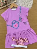 Vestido Infantil Momi Verão Lilás Bolsinha 3D com Strass