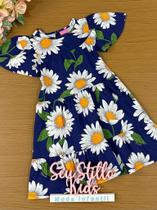 Vestido Infantil Momi Verão Manga Curta Azul Margarida