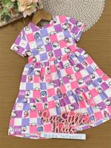 Vestido Infantil Momi Verão Xadrez Hello Kitty Vestido Infantil Momi Verão Xadrez Hello Kitty