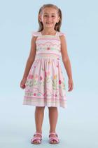 Vestido Infantil Mon Sucré Rosa Estampa Jardim