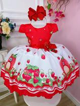 Vestido Infantil Moranguinho Vermelho Luxo Festas C/ Broche super luxo festa RO1124VB