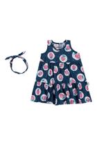 Vestido Infantil Moranguinhos 100% Algodão com Faixa/Laço de Cabelo em Manga Regata - Elian Vestido Infantil Moranguinhos 100% Algodão com Faixa/Laço de Cabelo em Manga Regata - Elian