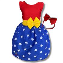 Vestido Infantil Mulher Maravilha Poderosa Temático + Tiara