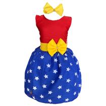 Vestido Infantil Mulher Maravilha Poderosa Temático + Tiara