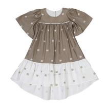 Vestido Infantil Mullet Elefantinho Marrom e Branco tam:4