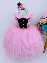 Vestido Infantil Mundo Bita Rosa e Preto Brilho Com Tiara