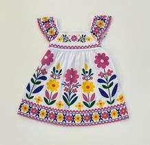 Vestido Infantil Nanai Branco com Estampa Floral Colorida Premium