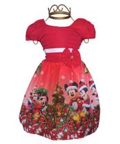 Vestido Infantil Natal Festa Temático Minnie Mickey Vermelho