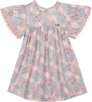 Vestido infantil Nini&Bambini em malha modal Floral Salmão