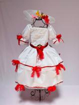 Vestido Infantil Noiva Caipira Noivinha De Quadrilha Tiara e Véu Festa Junina Julina Arraial Bk32