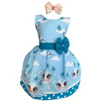 Vestido Infantil Nuvem Azul Chuva De Amor + Tiara