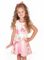 Vestido Infantil Off-White Oxford Flores com Pérolas Gabriela Aquarela Vestido Infantil Off-White Oxford Flores com Pérolas Gabriela Aquarela