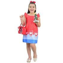 Vestido Infantil Papai Noel Natal Com Bolsa e Arvore de Montar