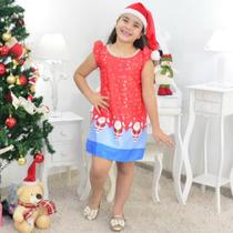 Vestido Infantil Papai Noel Natal Gola Bordada E Gorro