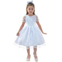 Vestido Infantil para Batizado Branco Com Tule Francês