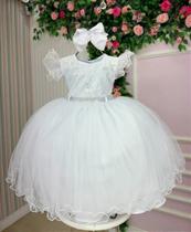 Vestido Infantil para Batizado e Casamento Branco com Cinto de Strass