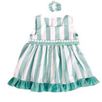 Vestido Infantil Para Bebê Menina Listrado 02 Peças Roupas de Bebê 100% Algodão Tamanho G - Pandora Baby Enxovais