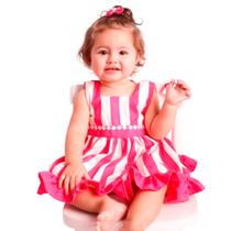 Vestido Infantil Para Bebê Menina Listrado 02 Peças Roupas de Bebê 100% Algodão Tamanho G