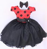 Vestido Infantil Para Festa Joaninha Poa Luxo E Tiara