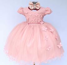 Vestido Infantil Para Festa Luxo Rose Borboletas E Tiara