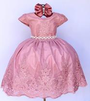 Vestido Infantil Para Festa Luxo Rose Renda E Tiara Vestido Infantil Para Festa Luxo Rose Renda E Tiara