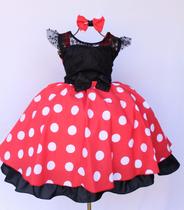 Vestido Infantil Para Festa Minnie Póa Vermelho E Tiara