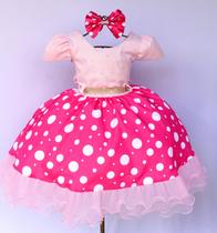 Vestido Infantil Para Festa Tema Minnie Pink Poa Luxo E Tiara Vestido Infantil Para Festa Tema Minnie Pink Poa Luxo E Tiara