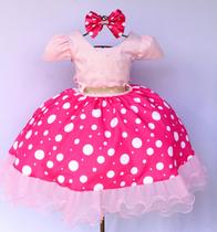 Vestido Infantil Para Festa Tema Minnie Pink Poa Luxo E Tiara