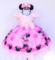 Vestido Infantil Para Festa Tema Minnie Rosa Luxo E Tiara