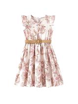 Vestido Infantil PATPAT Boho Floral com Babados nas Mangas Alperce 6-7 Anos