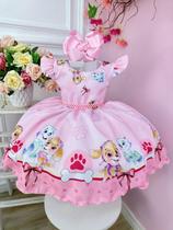Vestido Infantil Patrulha Canina Sky Rosa com Pérolas Festas luxo RO1181RS