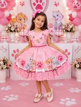 Vestido Infantil Patrulha Canina Sky Skie Skye Rosa Com Pérolas Festas