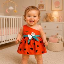 Vestido Infantil Pedrita Flintstones Fantasia Bebê Temática Mesversário Festa 01 a 04 Meses -