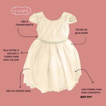 Vestido Infantil Peito Rococó Zig Zag Off White Festa Rodado REF147 Vestido Infantil Peito Rococó Zig Zag Off White Festa Rodado REF147