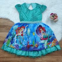 Vestido Infantil Pequena Sereia Ariel Luxo