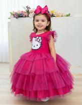 Vestido Infantil Pink Da Hello Kitty Saia Com Glitter Festas