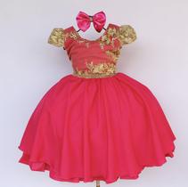 Vestido Infantil Pink Festa Luxo E Tiara