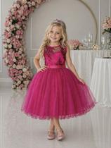 Vestido Infantil Pink Renda Saia Brilho Cinto Strass Festas Vestido Infantil Pink Renda Saia Brilho Cinto Strass Festas