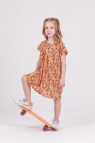 Vestido Infantil Poliplex Evasê Margaridas Laranja
