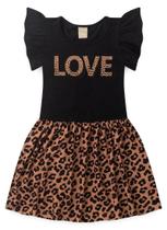 Vestido Infantil Preto Com Babado Love Oncinha