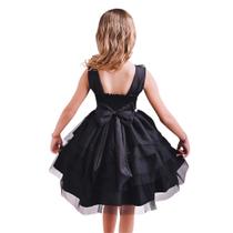 Vestido Infantil preto com babados e tule brilhante