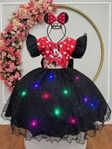 Vestido Infantil Preto da Minnie Saia Glitter e Led Festas Vestido Infantil Preto da Minnie Saia Glitter e Led Festas