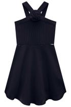 Vestido Infantil Preto Liso Com Flor Lançamento Verão 2025 Kukiê 76090